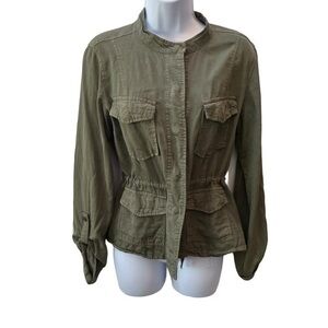 Sanctuary Green Blouse Medium Green Military Lyocell Cinch Waist